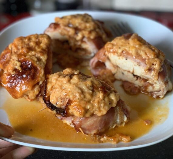 Bacon-Wrapped Pizza Stuffed Chicken